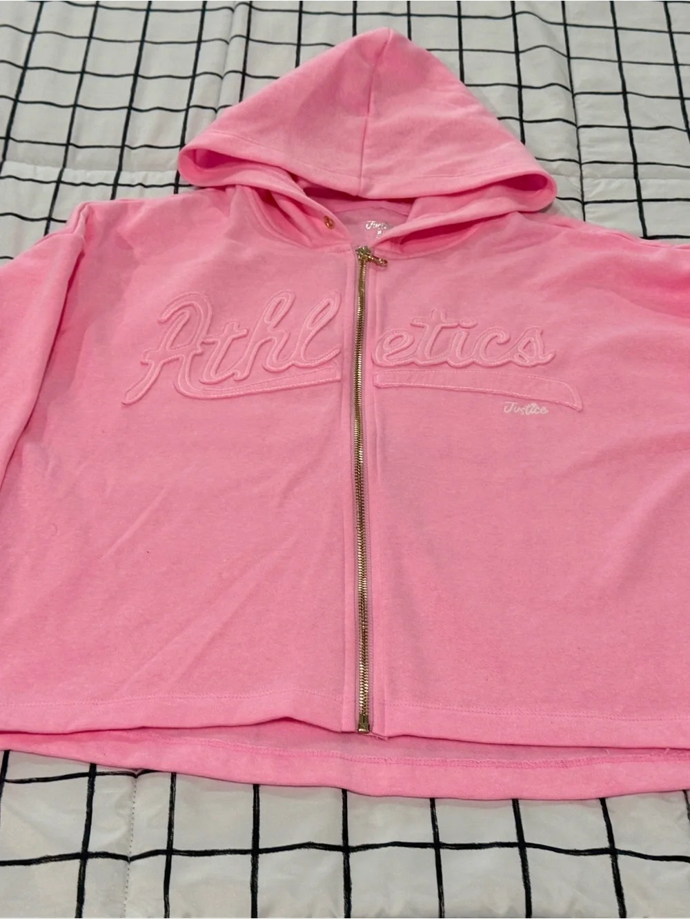 Justice Pink Hooded Zip Sweatshirt with Gold Hardware